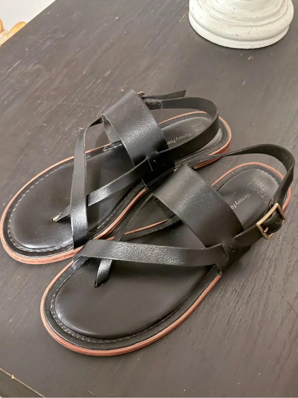 Time and Tru Black Strappy Slingback Sandals